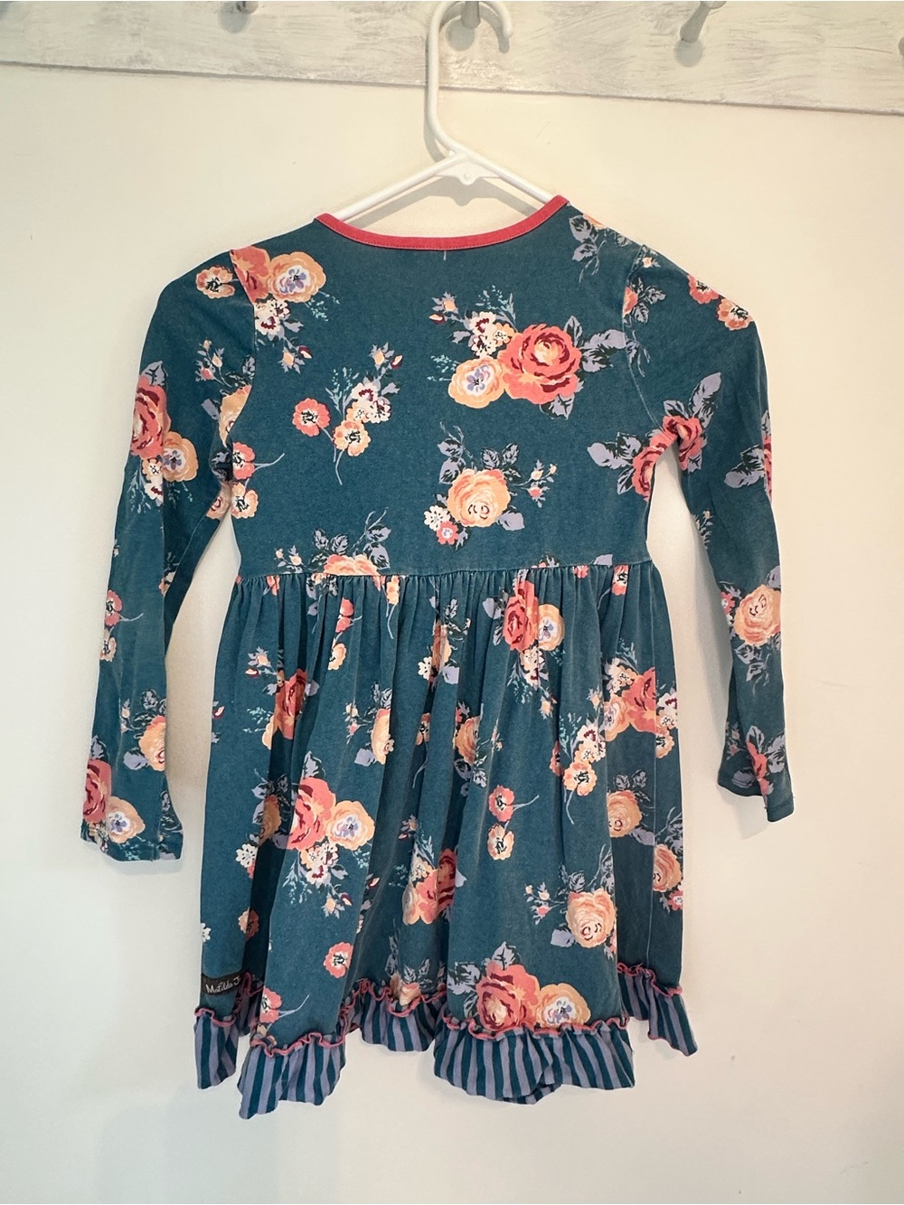 Matilda Jane Teal Floral Ruffle Hem Long Sleeve Dress size 8